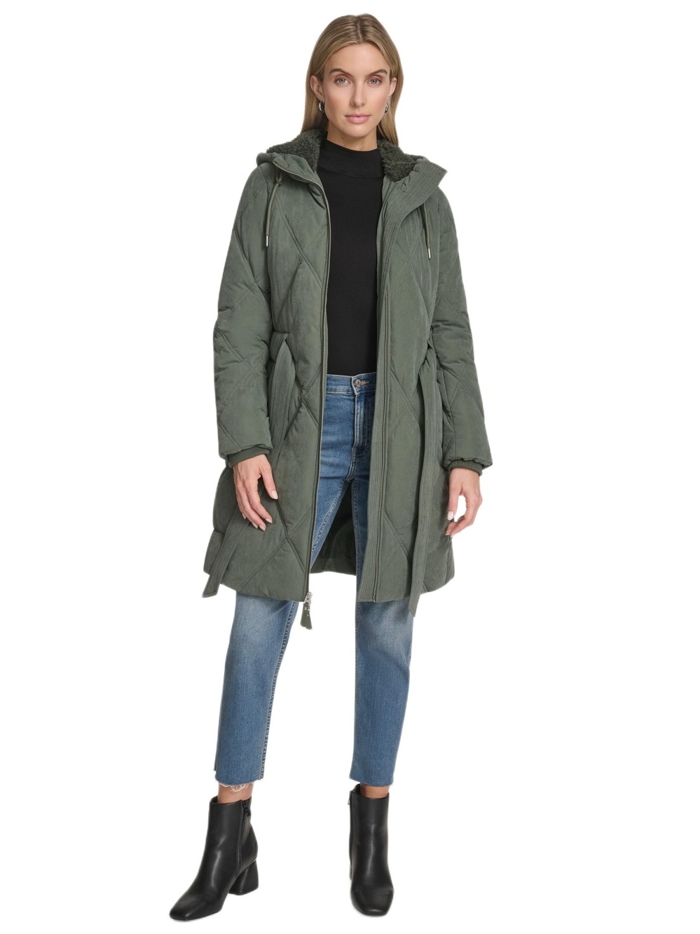 Andrew Marc Women's Hollis Belted Faux Fur Lined Parka NWT 